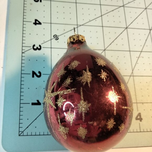 Vintage Glass Teardrop Ornament With Gold Glitter Stars - Picture 5 of 5